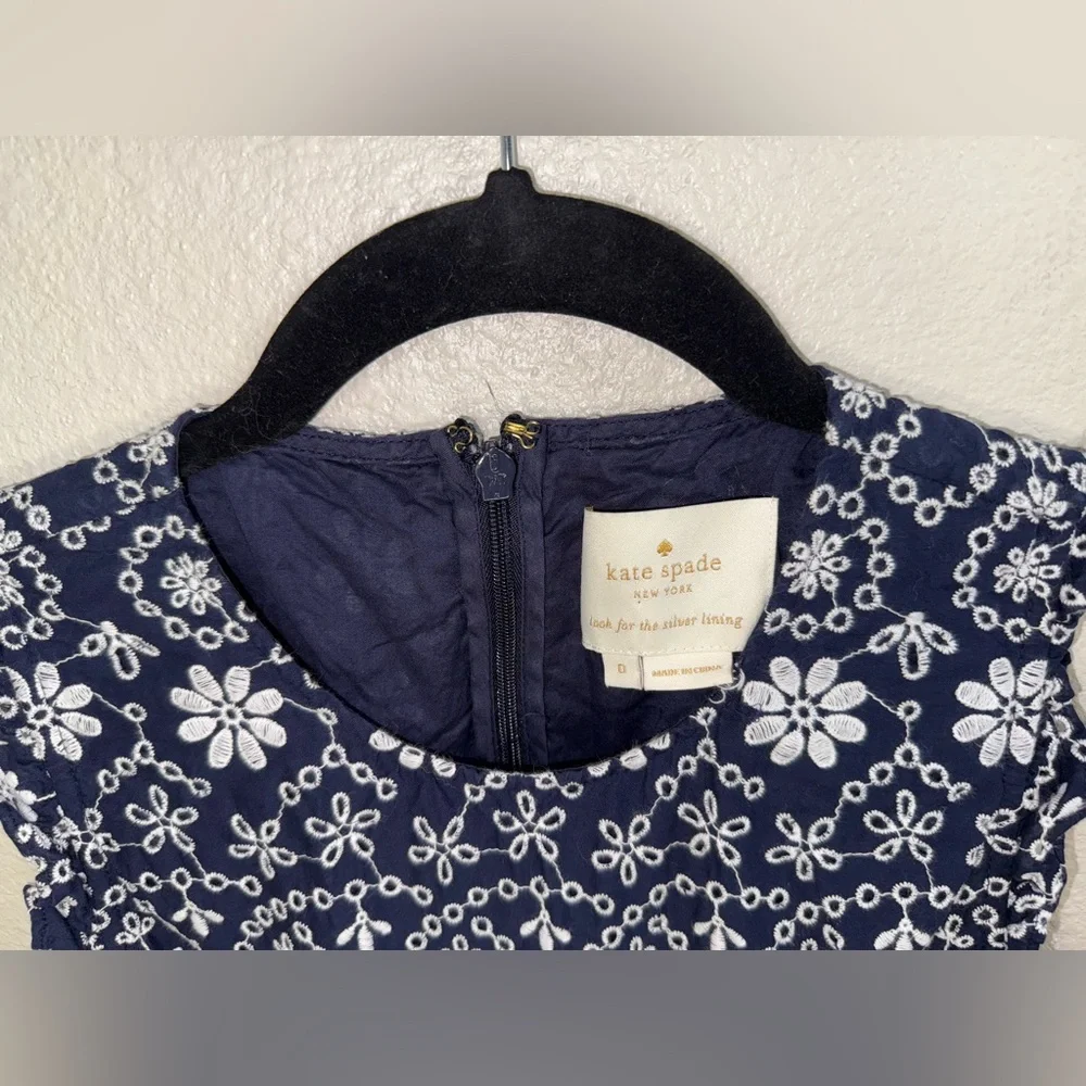 Kate Spade Navy/white Embroidered Eyelet ruffled Mini Dress- size 0‎